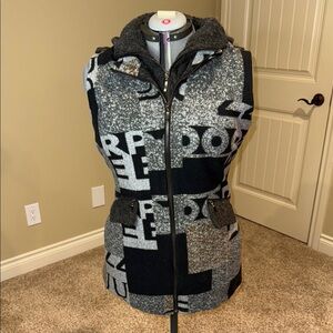 Cativa Vest Double Breasted Double Zipper Hooded Black Gray Brown Women's Sz L